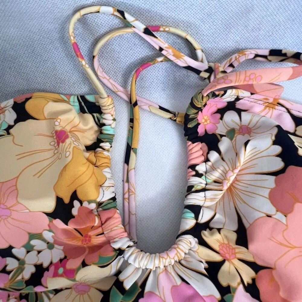 Shade‎ & Shore NWT One Piece Floral Swimsuit Tie Neck & Back Size S(4-6) - Picture 6 of 13